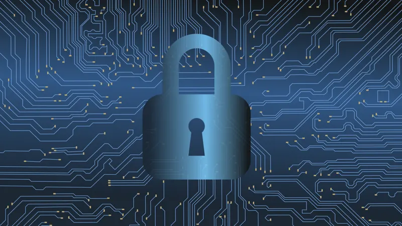 Padlock over a blue circuit-board pattern